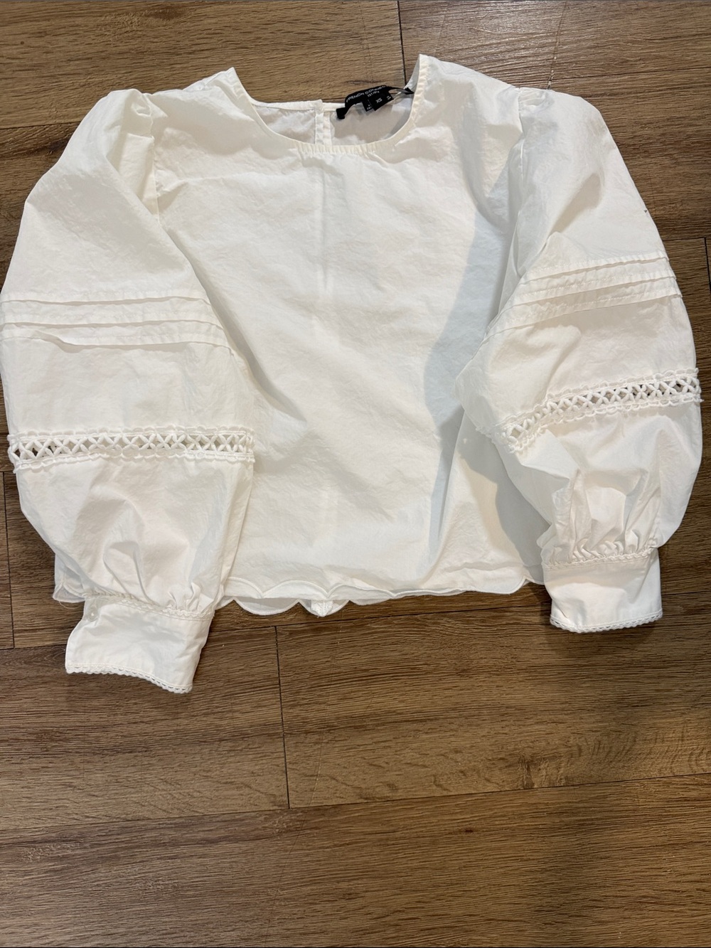 French Connection White Puff Sleeve Eyelet Blouse